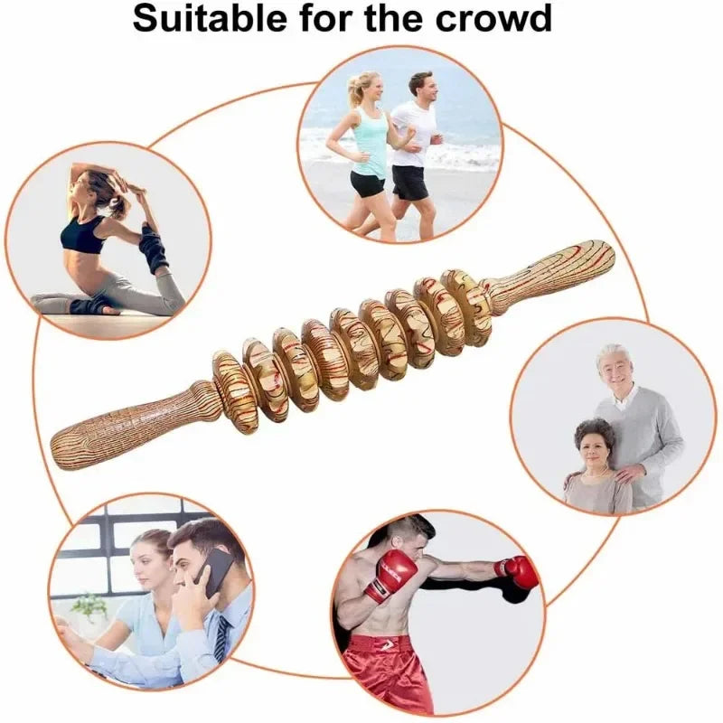 WoodRelief 9-Roller Massager – Anti-Cellulite & Muscle Pain Therapy Tool