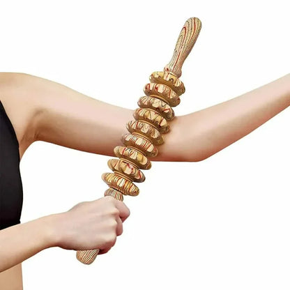 WoodRelief 9-Roller Massager – Anti-Cellulite & Muscle Pain Therapy Tool