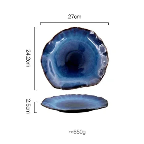 IndigoWave Artisan Pottery Plate – Rustic Ceramic Tableware