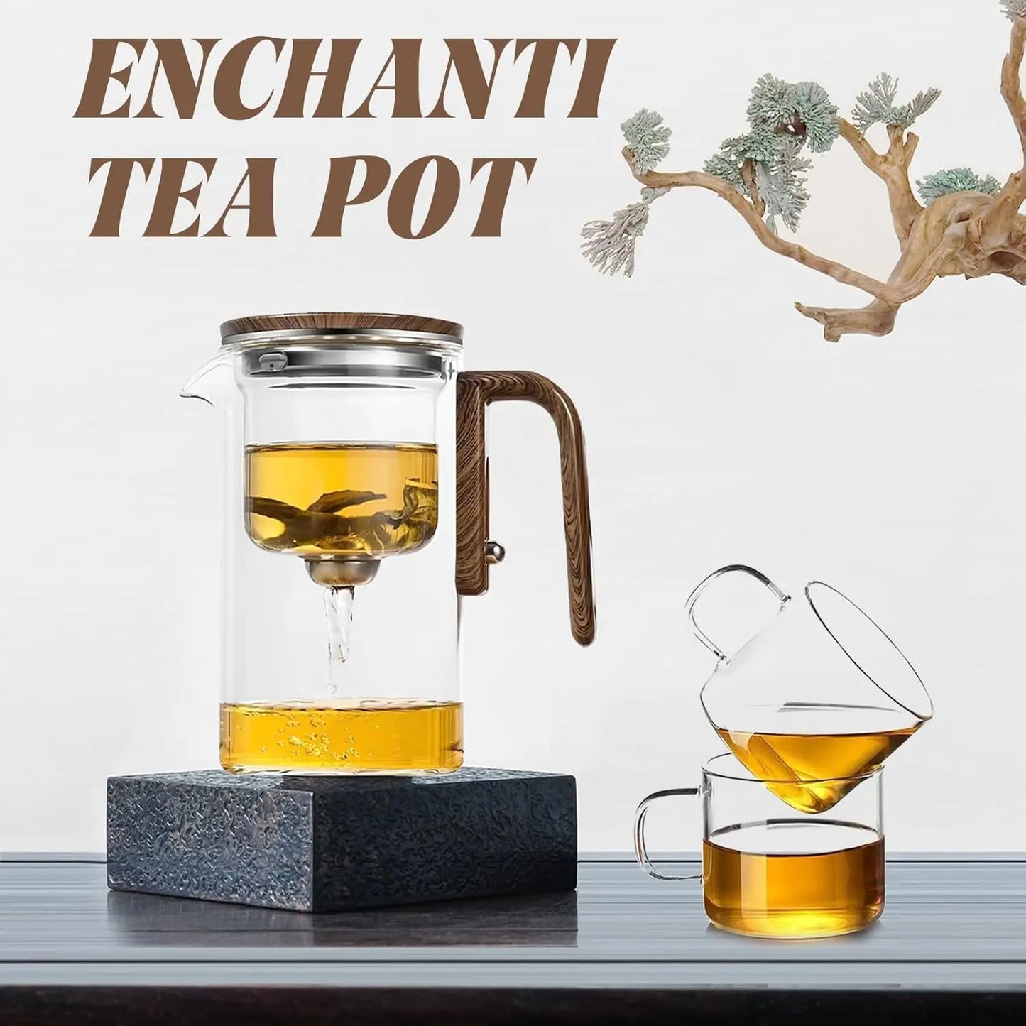 BrewCharm Glass Teapot with Wooden Handle