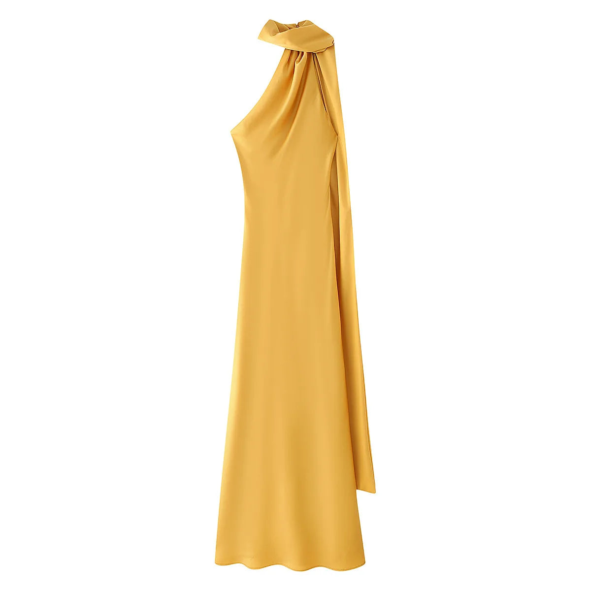 Elegant Silk Satin Maxi Dress – Backless Halter Summer Gown