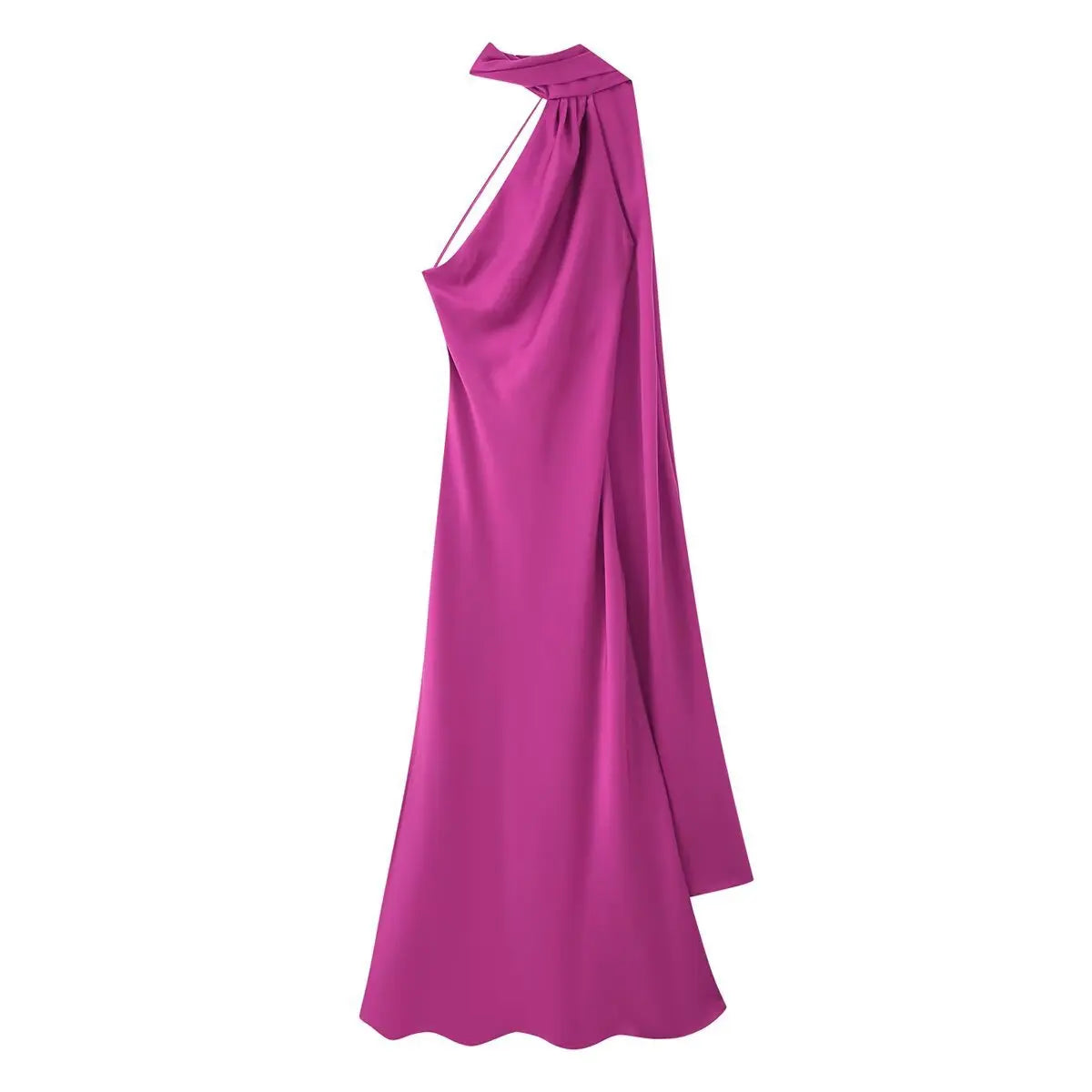 Elegant Silk Satin Maxi Dress – Backless Halter Summer Gown
