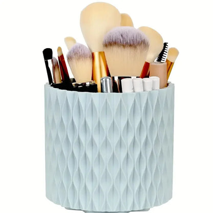 Organizador de escritorio y soporte para brochas de maquillaje con 5 ranuras giratorio de 360°