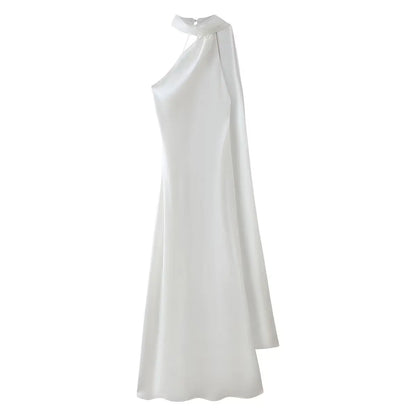Elegant Silk Satin Maxi Dress – Backless Halter Summer Gown