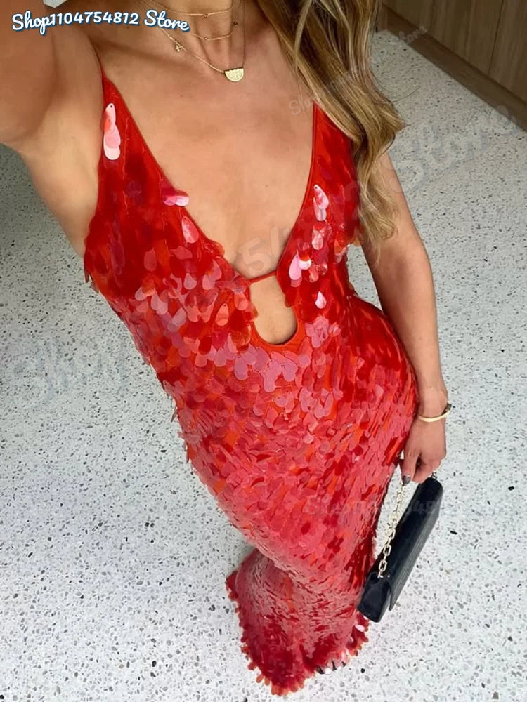 2025 Glam Sequin Gown – Women’s Formal Sleeveless Long Dress