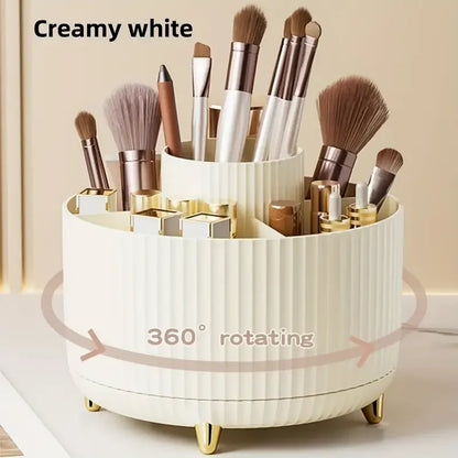 Organizador de escritorio y soporte para brochas de maquillaje con 5 ranuras giratorio de 360°