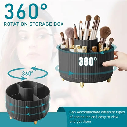 Organizador de escritorio y soporte para brochas de maquillaje con 5 ranuras giratorio de 360°