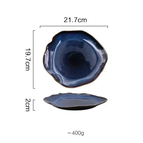 IndigoWave Artisan Pottery Plate – Rustic Ceramic Tableware