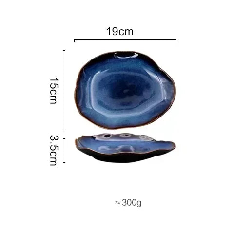 IndigoWave Artisan Pottery Plate – Rustic Ceramic Tableware