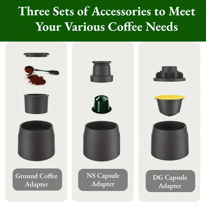 Cafetera expreso manual portátil 3 en 1: para café molido y en cápsulas