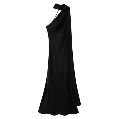 Elegant Silk Satin Maxi Dress – Backless Halter Summer Gown