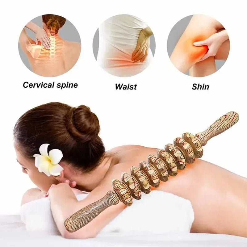 WoodRelief 9-Roller Massager – Anti-Cellulite & Muscle Pain Therapy Tool
