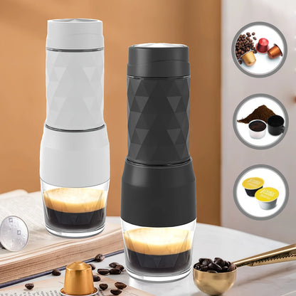 Cafetera expreso manual portátil 3 en 1: para café molido y en cápsulas