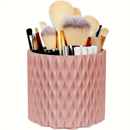 Organizador de escritorio y soporte para brochas de maquillaje con 5 ranuras giratorio de 360°