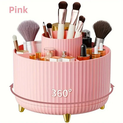 Organizador de escritorio y soporte para brochas de maquillaje con 5 ranuras giratorio de 360°