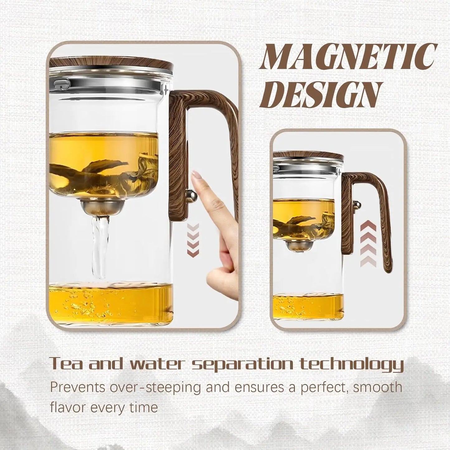 BrewCharm Glass Teapot with Wooden Handle